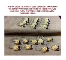 LOT OF 21 PALE YELLOW FLOWER WITH BLACK LEAF SHOWER CURTAIN HANGER/HOOKS