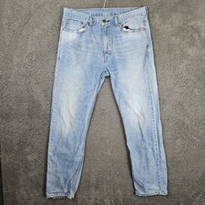 Levis 505 Jeans Mens 36x32 Light Wash Zip Fly Classic Denim Retro Workwear