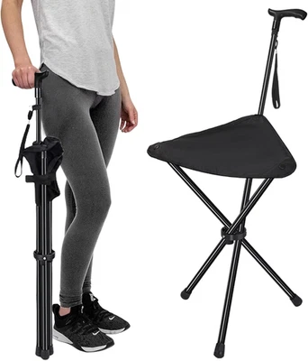 Cane with Seat Folding Lightweight, Adjustable Height 34.2"-39.7" Walking Stick - Picture 1 of 7
