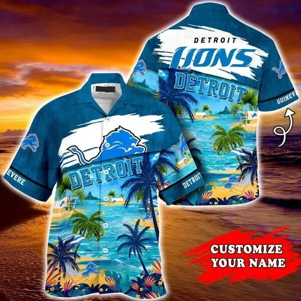 Detroit Lions Custom Name Coconut Beach Trendy Hawaiian Shirt Aloha Shirt