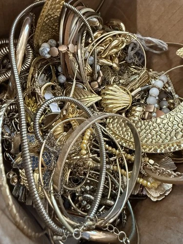 GOLD TONE Jewelry Craft Mystery Box 5lbs Costume Some Wearable, VTG-NOW