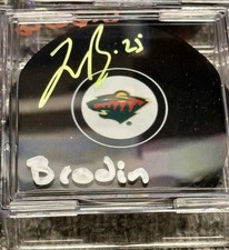 Jonas Brodin signed Minnesota Wild logo Puck w/cube