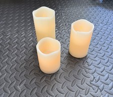Set of 3 Ivory Flameless LED Pillar Candles Battery Operated Flickering Timer