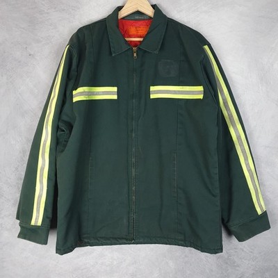 Universal Overall Jacket Mens Large Green Reflective Hi Vis Quilted Workwear