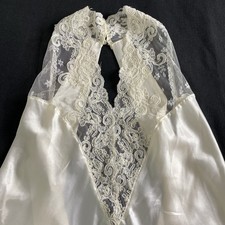 Vtg Creamy Maxi Night Gown Sz L Romantic Lace Babydoll USA Y2K Trousseau Wedding