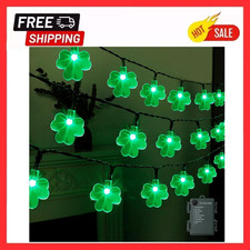 St. Patricks Day String Lights Outdoor 50 LED 16 FT Shamrocks Decorative Green