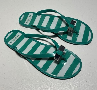 Coach Women's Landon Jade White Striped Jelly Thong Flip Flop