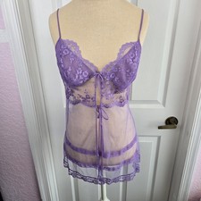 Victoria s Secret Vtg Purple Silk Split Front Babydoll Nightie Cami Top Size XS