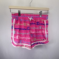 Champion Girls Athletic Shorts Pink Logo Print Drawstring Elastic Waist 14/16