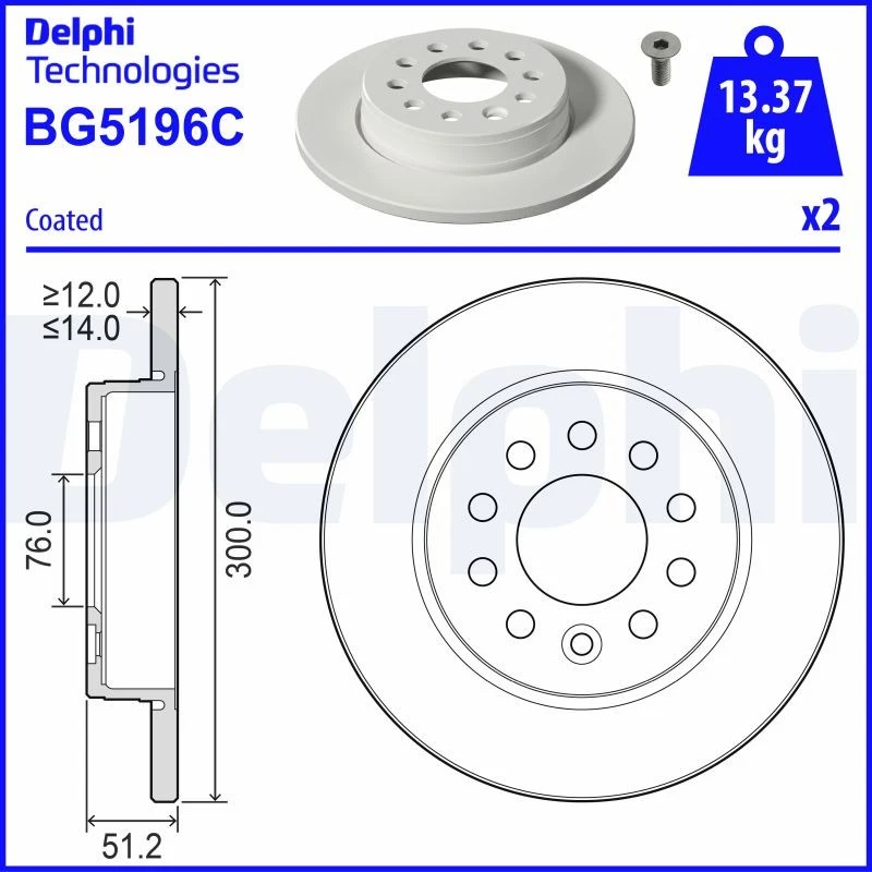 2x BRAKE DISC BG5196C FOR VW DRNB 2.0L DZLA/DSSA 2.0L DGEA 1.4L DRBA 1.5L 4cyl - Image 2 of 4