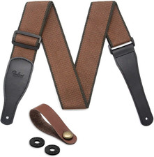 Soft Cotton Guitar Strap with Leather Ends Adjustable for Acoustic Electric Bass
