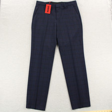 Hugo Boss Tom 224X Wool Blend Stretch Dress Pants Mens 32R 32x32 Dk Blue Plaid