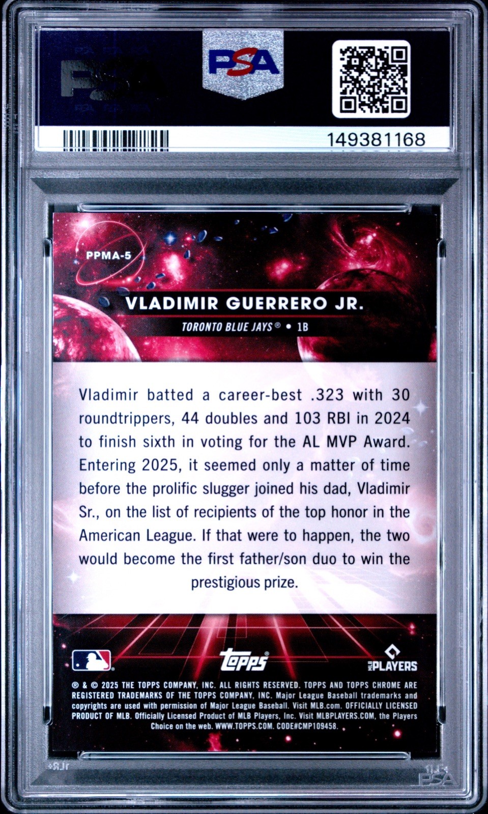 2025 Topps Cosmic Chrome - Planetary Pursuit Vladimir Guerrero Jr. #PPMA-5 Mars view 2