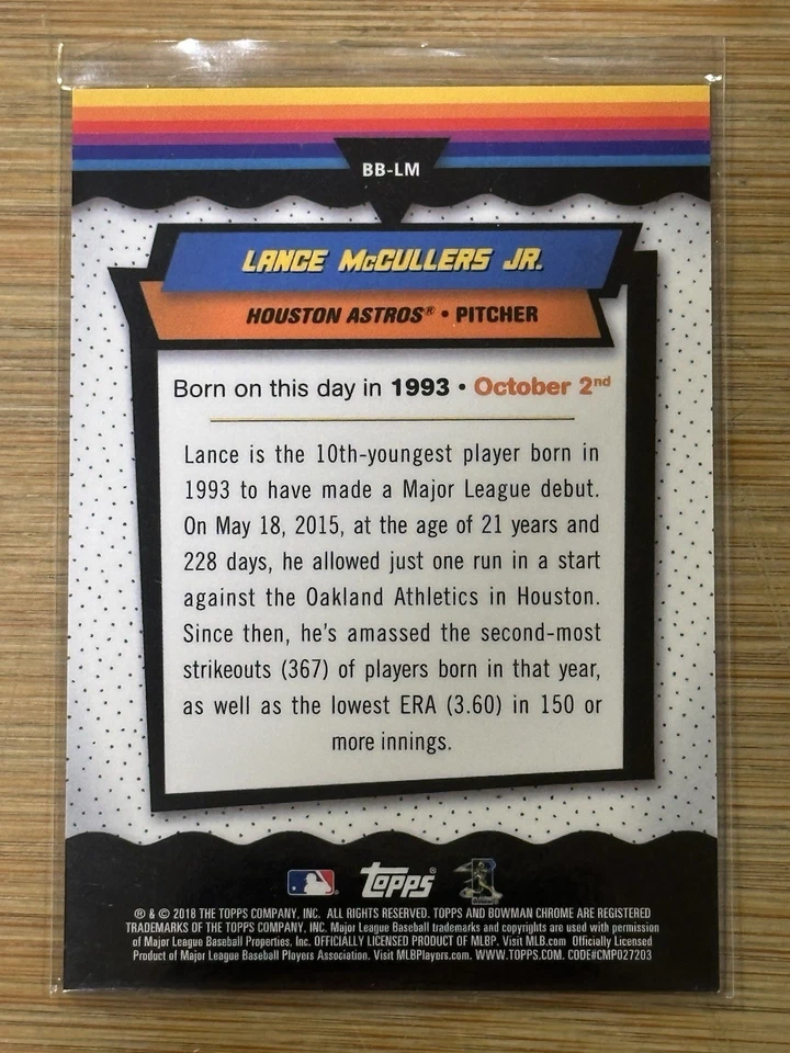 2018 Bowman - Bowman Birthdays Lance McCullers Jr. #BB-LM Atomic Refractor /150 - Image 2 of 2