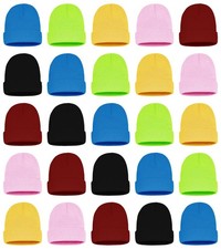 25 Pack Winter Beanie Hats, Unisex Thermal Toboggan One Size, Assorted Neon