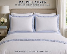 Ralph Lauren RL Organic Sateen Border King Shams Blue Hyacinth NIP Set of 2