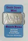 All-Chips & CMG Mint Beach Bums Art Bar 1 Oz .999 Silver Antiqued Bar W COA