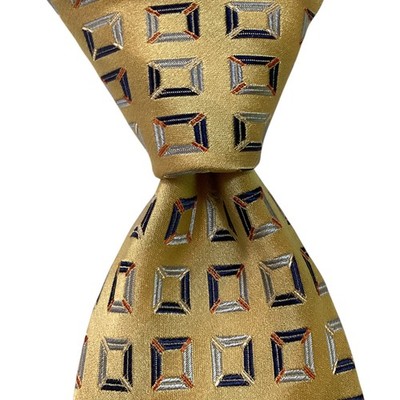 VENTURI UOMO Mens 100% Silk XL Necktie Designer Geometric Yellow/Blue/Orange EUC