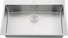 33x19 Drop in Kitchen Sink Single Bowl Stainless Steel Sink 2591N G1