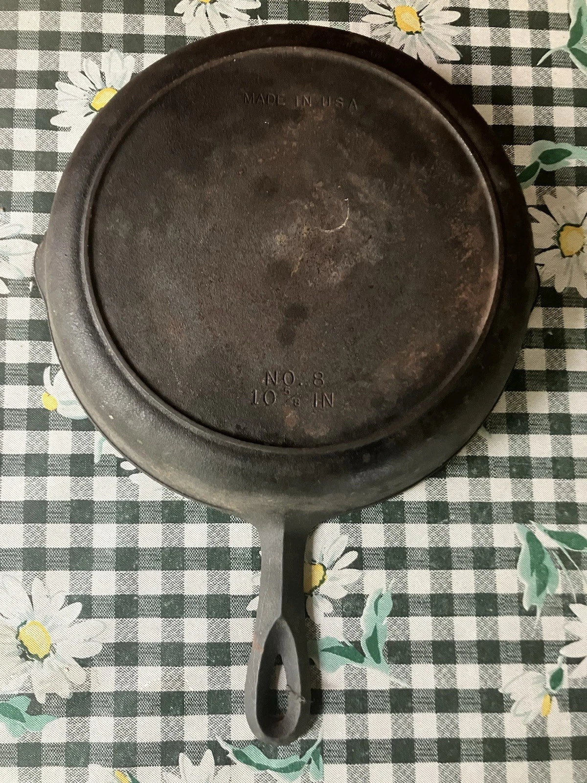 Vtg #8, 10 5/8" Cast Iron Skillet w/ Heat Ring, Double Pour Spout, Made In USA