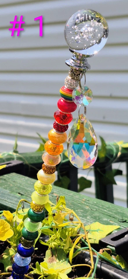 Estacas decorativas de plantador de fadas com contas de vidro e acento de prisma de cristal - Imagem 2 de 4