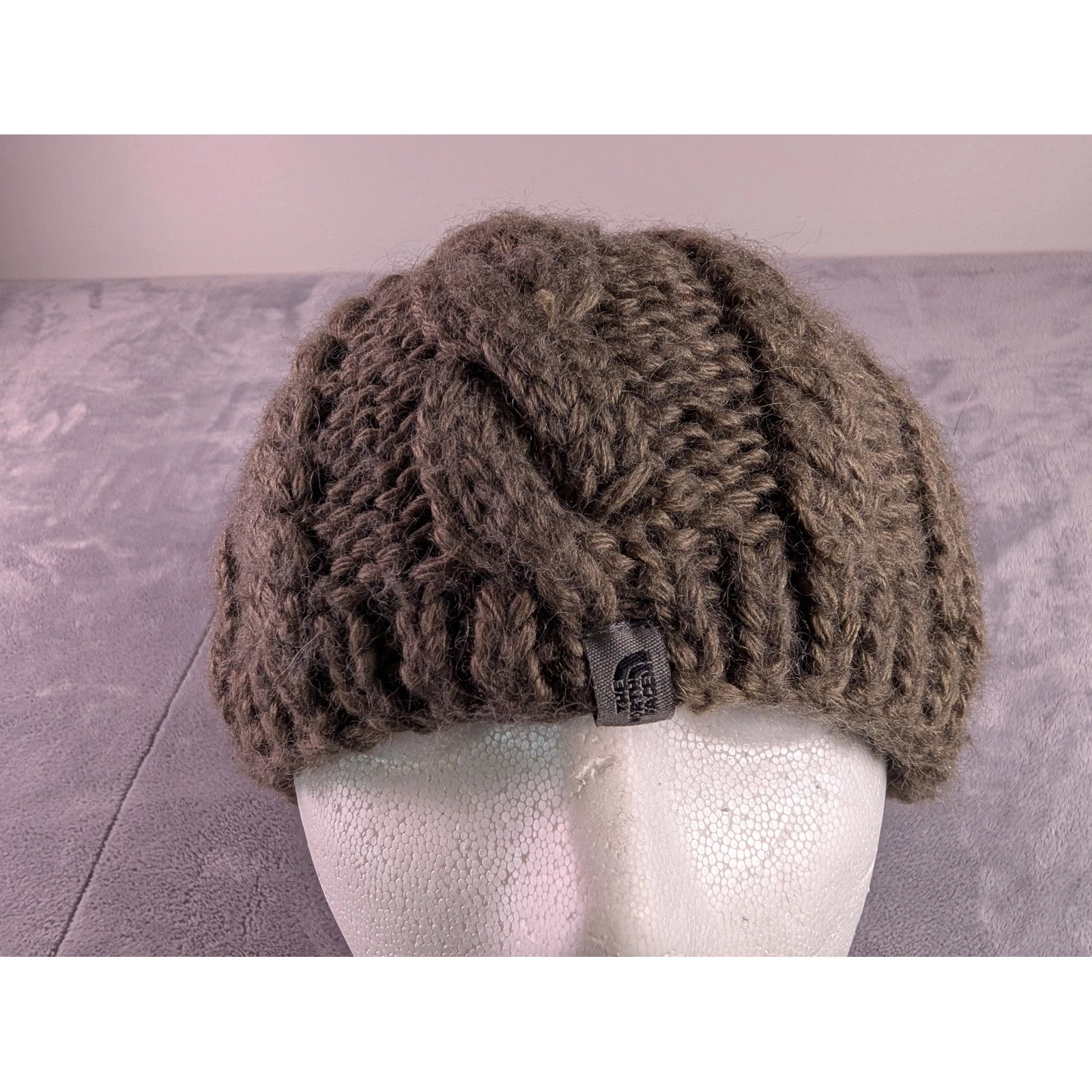 The North Face Brown Cable Knit Beanie Wool Alpaca Blend Fleece Lined Unisex Hat