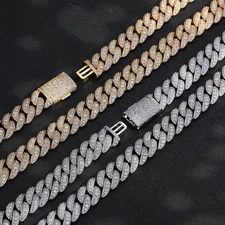 Miami Cuban Link Chain Iced CZ Out Necklace Gold Plated Stainless Steel 15MM