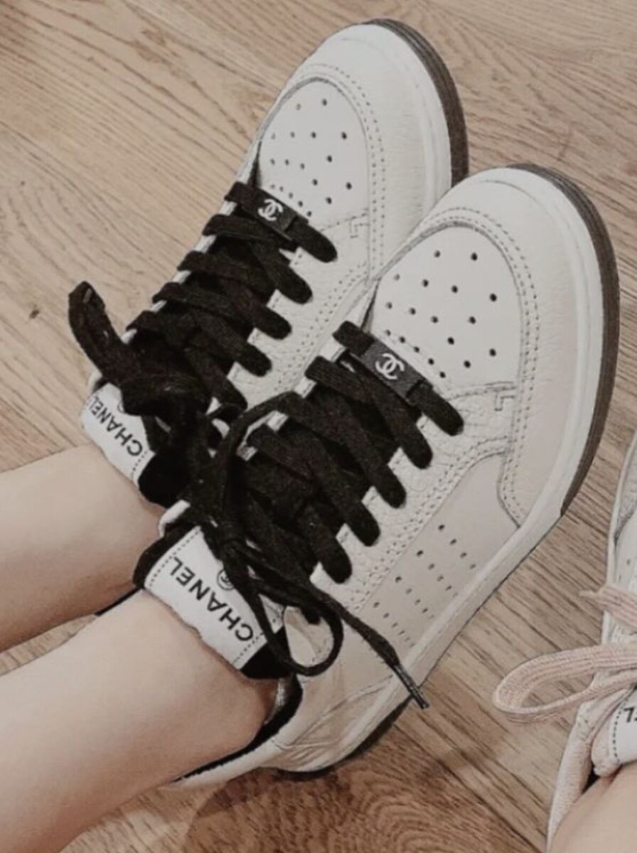 Chanel Leather white and black trainer sneaker | eBay Chanel Leather white and black trainer sneaker | eBay