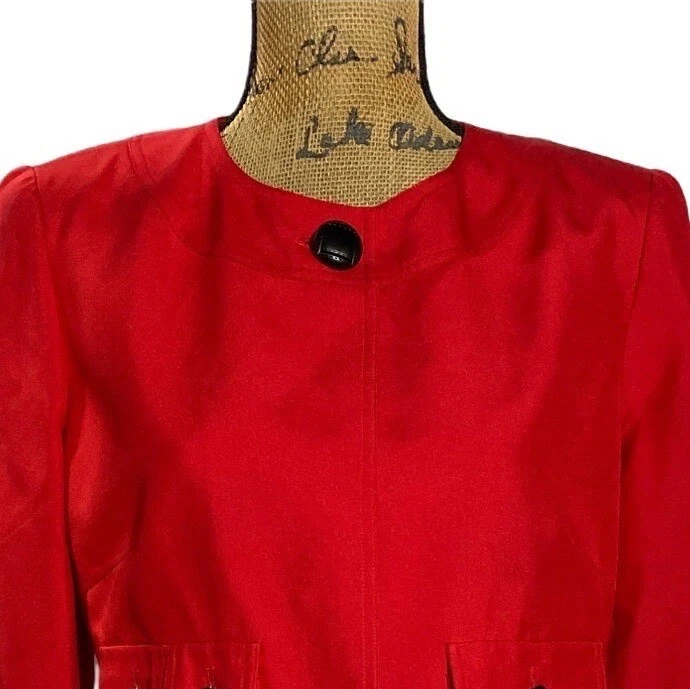 Chaqueta Blazer Carlisle 4 Mujer Roja 100% Seda Bolsillos Cortos con Botones 3/4 Sl Trabajo Foto 2 de 4