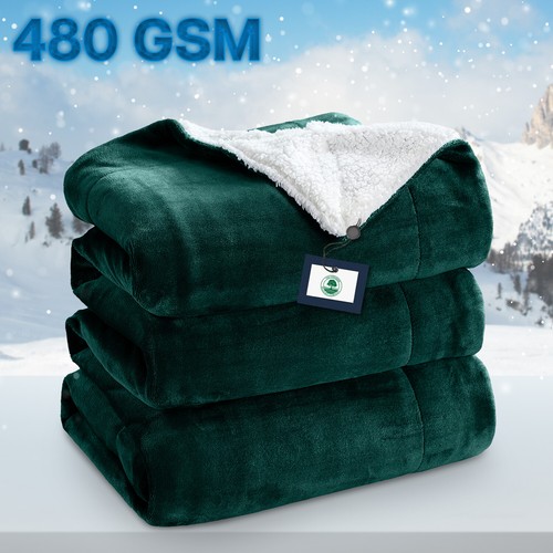 480 GSM Heavy Sherpa Fleece Blanket Soft Warm Sofa Bed Throw Faux Fur Blanket UK - Picture 5 of 132