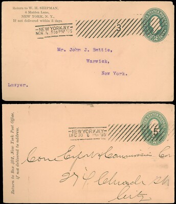 1895 LOT/2 NEW YORK Covers, BOTH BARRY MACHINE Cancels With Numbers! #U313