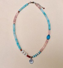 NEW SUNDANCE CHARM AQUAMARINE GARNET QUARTZ SILVER 925 ARTISAN JEWELRY NECKLACE