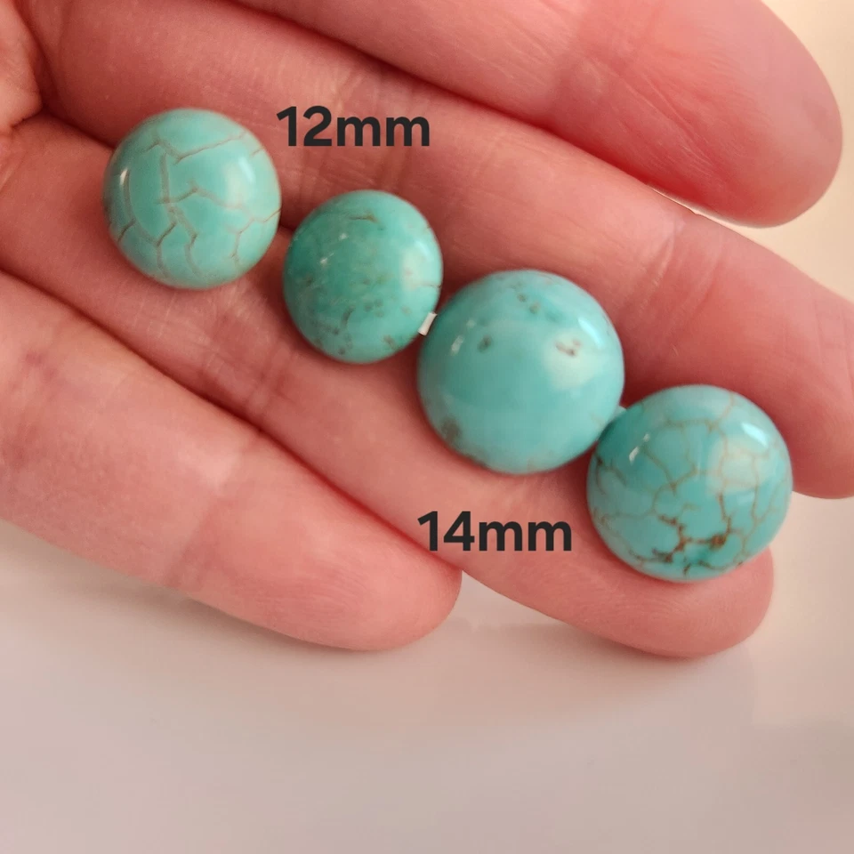 Real Solid 925 Sterling Sliver Blue Turquoise Round 14mm Stud Earrings - Image 4 of 4