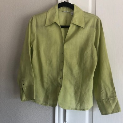 TOTO N KO 100% Linen Blazer Ultralight Snap Up Long Sleeve Chartreuse VTG Size 4