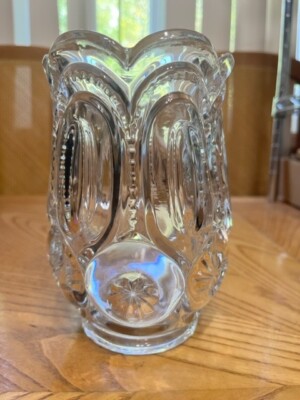 ANTIQUE ADAMS & COMPANY AKA MOON AND STARS CLEAR GLASS CELERY VASE FOR 1888