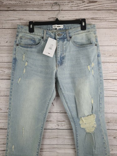 Fashion Nova Herren Größe 32 London zugeschnittene Skinny Jeans Distressed hellblau - Bild 3 von 12