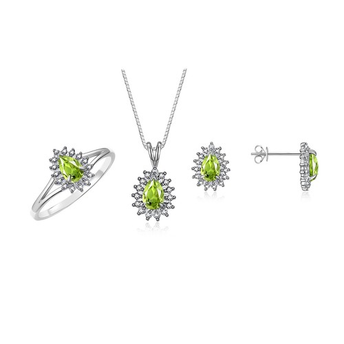 RYLOS Sterling Silver Set: Ring, Earrings & Pendant, Gemstones & Diamond 5-10 - Picture 19 of 27