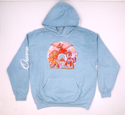 QUEEN OFFICIAL MERCH Distressed Unisex  Hoodie  Long Sleeve Sweatshirt. L. Blue.