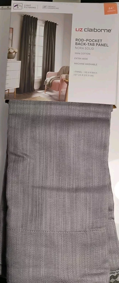 Panel de cortina individual con bolsillo para barra Liz Claiborne Nora en gris sólido 50" W x 84" L Nuevo Foto 2 de 4