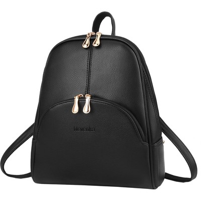 Eleganter Damen Rucksack aus PU Leder mit Zweiwege Reißverschluss - Schwarz