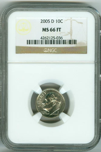 2005 D MS66 FT NGC ROOSEVELT DIME, BUSINESS, FULL TORCH, LO POP, ICE WHITE, RARE