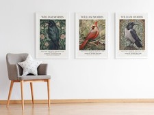 Set of 3 William Morris Birds Vintage Cotton Prints Exhibition Wall Art Posters