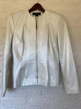 Woman's Jerry Shabo Pearlized White Leather Jacket size Large
