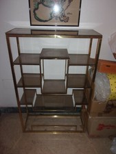Etagere ottone forse Romeo Rega vetri fumè brass messing laiton latòn design rar