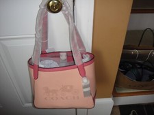 New COACH 27 IN Colorblock In Horse &Carriage Leather Tote Bag $328.00 Authentic