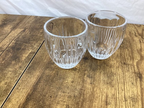 2 VINTAGE CUT & ETCHED CRYSTAL ON THE ROCKS GLASSES - UNMARKED
