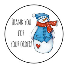 30 1.5" THANK YOU FOR YOUR ORDER SNOWMAN LABELS ROUND STICKERS ENVELOPE SEALS