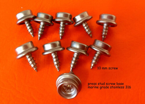 PRESS STUD SCREW BASE 10 mm STAINLESS STEEL 316 Marine Grade x 10 INC POSTAGE - Picture 1 of 7