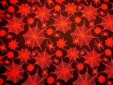 Halloween Quilt Fabric By The Yard Orange Spiders Webs on Black Cotton C
