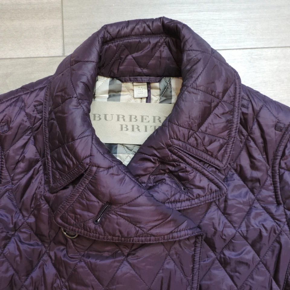Burberry Brit Puffer Jacket Magenta Quilted Belted Argyle Diamond Nova Check 2 - Image 3 of 4